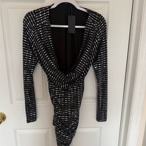 Glamorous Black and Silver Long Sleeve Dress